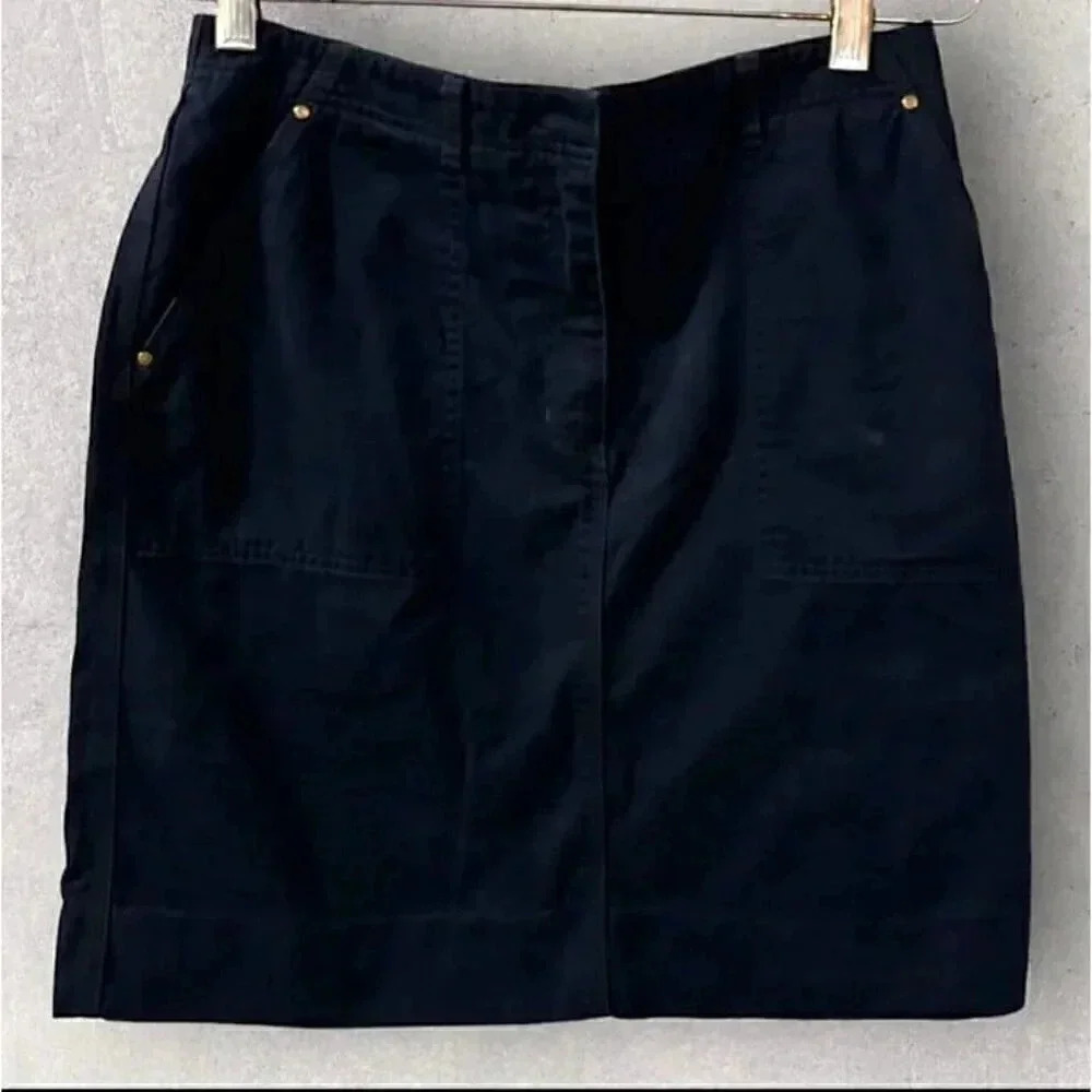 Lauren Ralph Lauren Navy Khaki Skirt Size 8, *Altered Hem, With Pockets, Cotton